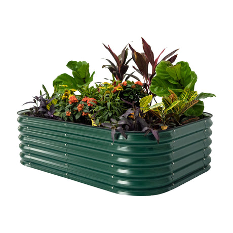 Vego garden Aluzinc Raised Garden Bed Kits, 17" Tall 6 in 1 Modular Metal Raised Planter Bed for Vegetables Flowers Patio Ground Planter Box-British Green Vego garden