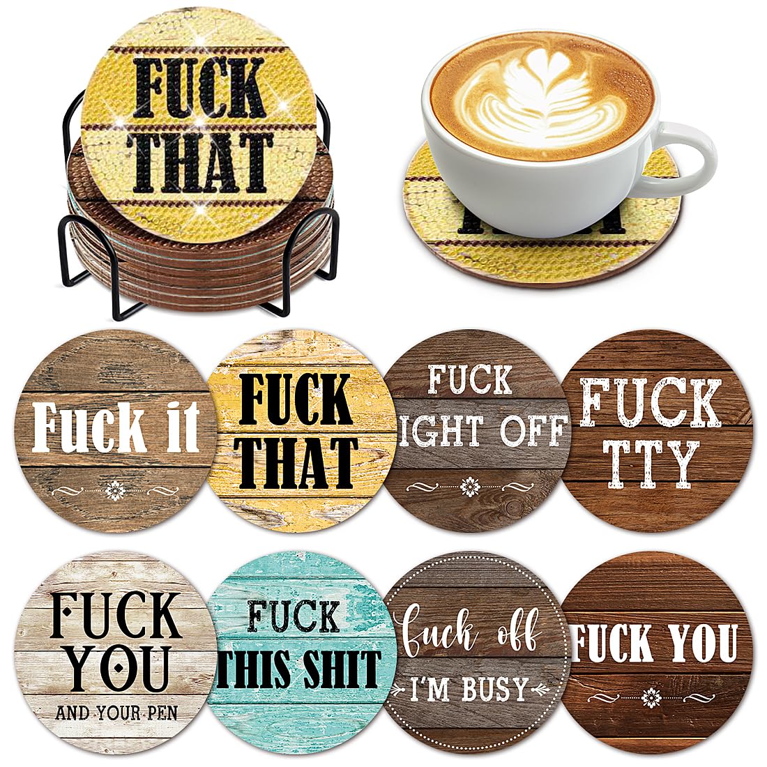 8 PCS Funny Diamond Art Coasters Kits with Holder - DIY Farmhouse Rustic Coasters for Beginners, Adults, Kids clothmile