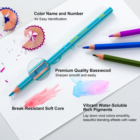 KALOUR 72-Color Professional Watercolor Pencils Set with Brush and Water Brush Pen, Hexagonal Shape, Blendable Wet or Dry, Water-Soluble Colored Pencils for Artists and Beginners KALOUR