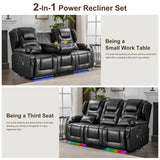 DRMBOOK RV Power Loveseat Recliner Sofa, Faux Leather 3-Seater Wall Hugger Reclining Sofa, Home Theater Seating Chair with Cup Holders, 3 Person Couch RV Furniture for Living Room, Black DRMBOOK