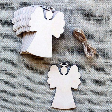 Amosfun 20Pcs Wooden Angel Shaped Pendants DIY Christmas Hanging Ornaments for Xmas Tree Amosfun