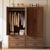LIKIMIO Armoire Wardrobe Closet with 2 Doors and 2 Drawers 70" H x 28" W Wooden Bedroom Freestanding Wardrobe Combination for Hanging Clothes, Walnut LIKIMIO