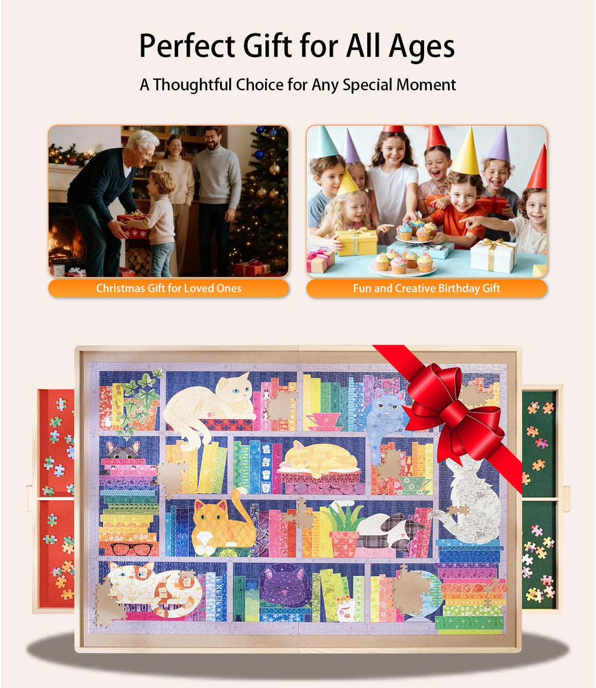 Foldable Puzzle Table with Legs, 34"x 26" Wooden Puzzle Board with Drawers & Covers, Portable Jigsaw Table for Adults, 1500 Pieces Folding Puzzle Board for Jisgaw Puzzle, Birthday Gifts for Mom JOIN&JOY