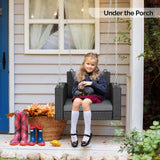 VINGLI 2.2 FT 1-Person Use Rattan Porch Swing Outdoor Support 440 LBS with Cushions & Adjustable Chains, Patio Wicker Swing Bench Chair for Garden, Yard, Lawn, Tree, Black VINGLI