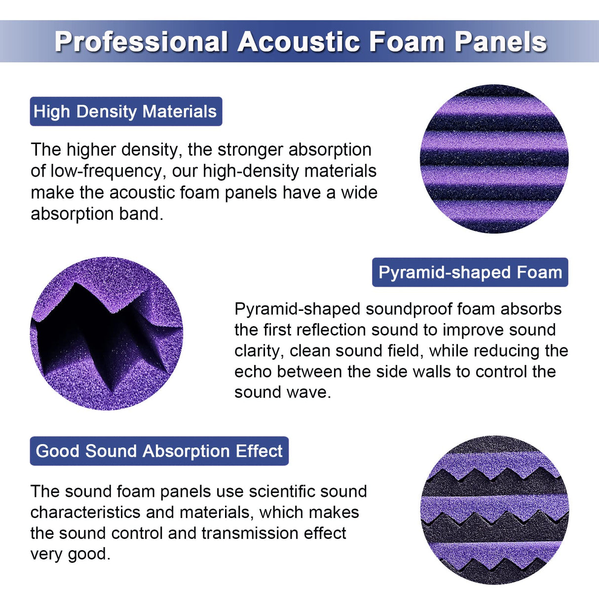 HJGFK2018 52 Pack 1" x 12" x 12" Black/purple Acoustic Wedge Studio Foam Sound Absorption Wall Panels (black/purple) HJGFK2018