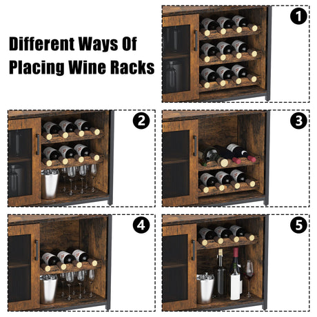 Amyove Wine Bar Rack Cabinet with Detachable Wine Rack, Bar Cabinet with Glass Holder, Small Sideboard and Buffet Cabinet with Mesh Door, Rustic Brown Amyove