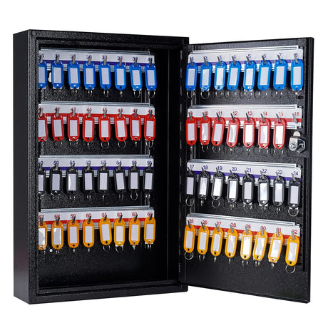 UMEKEN Metal Key Cabinet - 64 Position Wall Mount Lock Box with Key Tags - Key Organizer Storage Locker, Black, 11.81" x 3.15" x 17.72" UMEKEN