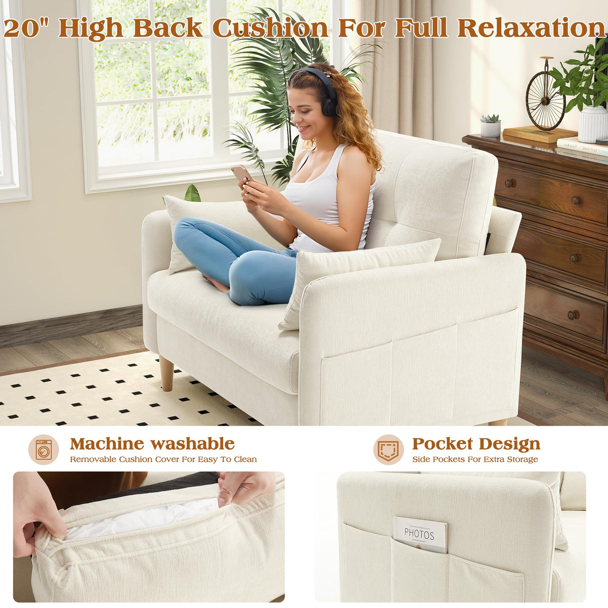 Hanherry Loveseat Sofa, 47” Small Couch for Living Room, Comfy Chenille Fabric Love Seat for Bedroom withThrow Pillow,Removable Cushion Cover,Couches for Small Space,Apartment,Dorm Hanherry