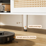 SUPERJARE 65 Inch TV Stand, Entertainment Center with Adjustable Shelf, Rattan TV Console with 2 Cabinets, Media Console, Solid Wood Feet, 4 Cord Holes, for Living Room, White SUPERJARE