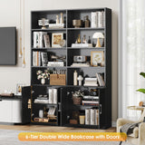 FACBOTALL Bookshelf and Bookcase with Doors, 6 Tier Double Wide Large Bookshelves, Open Display Shelves, 73'' Tall Bookshelf with Storage Cabinets for Home Office, Living Room, Library, Black FACBOTALL