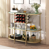 O&K FURNITURE Home Bar Table with Wine Racks, 3 Tier Wine Bar Table with Glass Holders, Wine Cabinet with Open Shelf, Liquor Bar Coffee Bar Table for Living Room Kitchen, Gold O&K FURNITURE