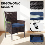 Gotland 5-Piece All-Weather Rattan Patio Dining Set with Tempered Glass Table, Tilt Backrest, Umbrella Hole, and Removable Cushions for Lawn, Deck, Backyard Gotland