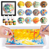Ci Vetch Water Marbling Paint Kit for Kids, Arts & Crafts, Non-Toxic, Age 3-12, Includes 6 Colors, 10 Sheets, Tools, 12 Shells, 2 Display Boxes Ci Vetch