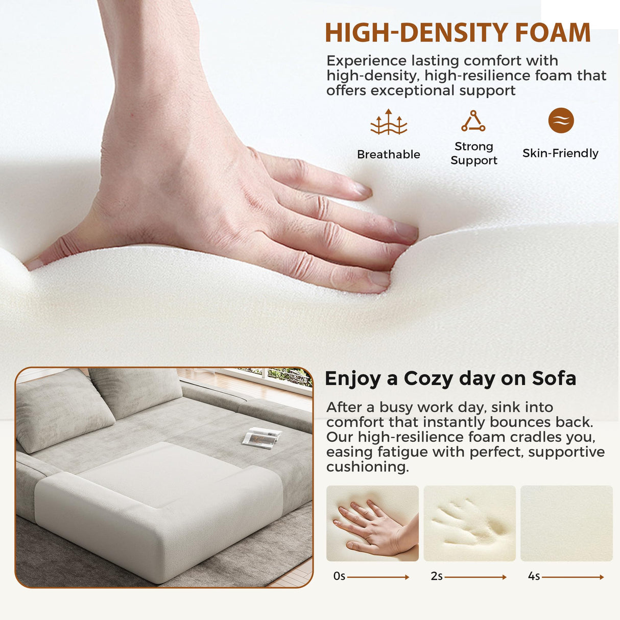 Jocoevol 75'' Queen Folding Convertible Sofa Bed with Large Pillow, 4-in-1 Floor Foldable Futon Sofa Bed, Chenille Boneless Mattress Couch, Floor Sleeper Sofa Chair Bed for Living Room/Bedroom, Beige Jocoevol