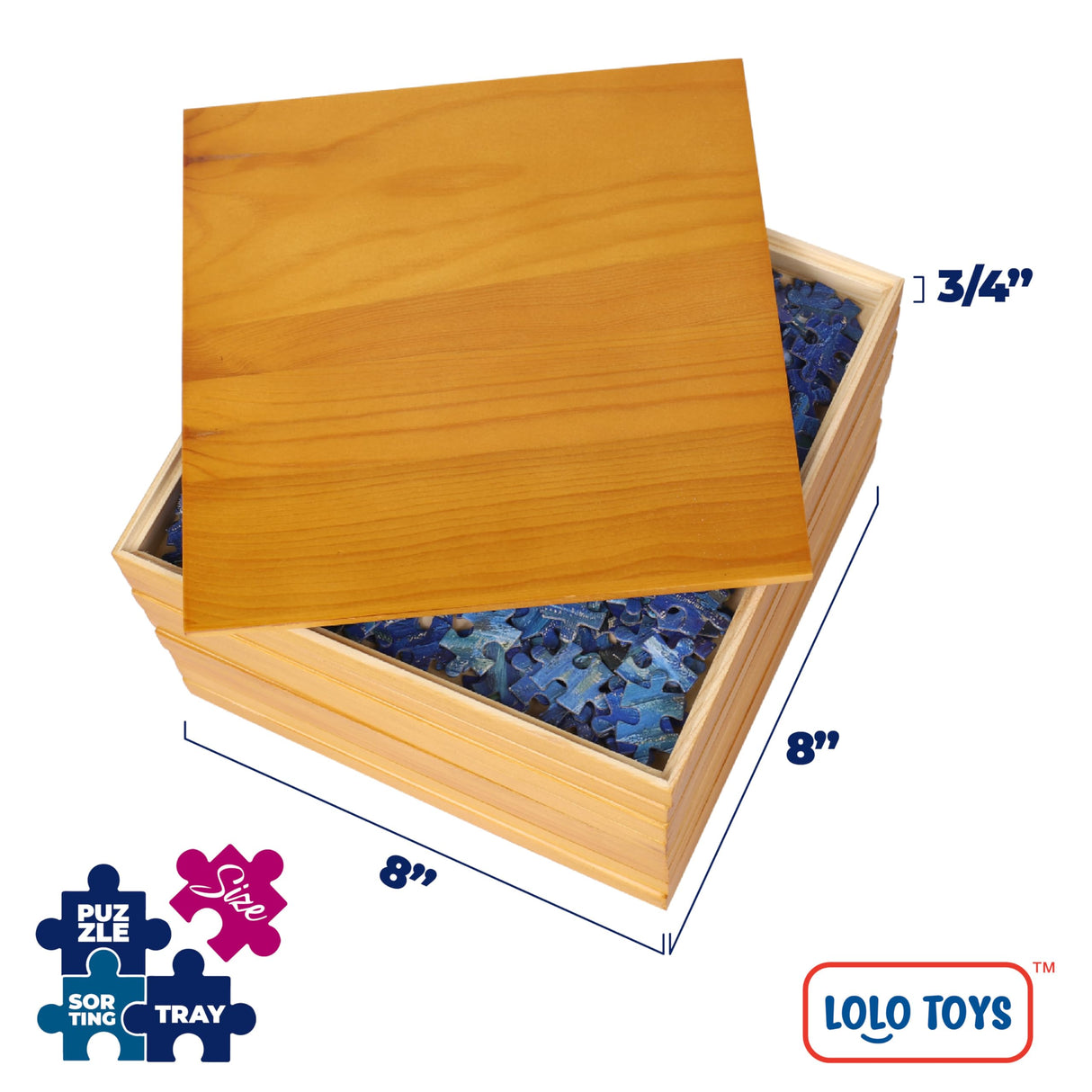Premium Wooden Puzzle Sorting Trays Stackable – 8 x 8 Inch, Stackable Jigsaw Puzzle Organizer for Sorting up to 1500 Pieces – Durable Puzzle Piece Sorter Trays LOLO TOYS