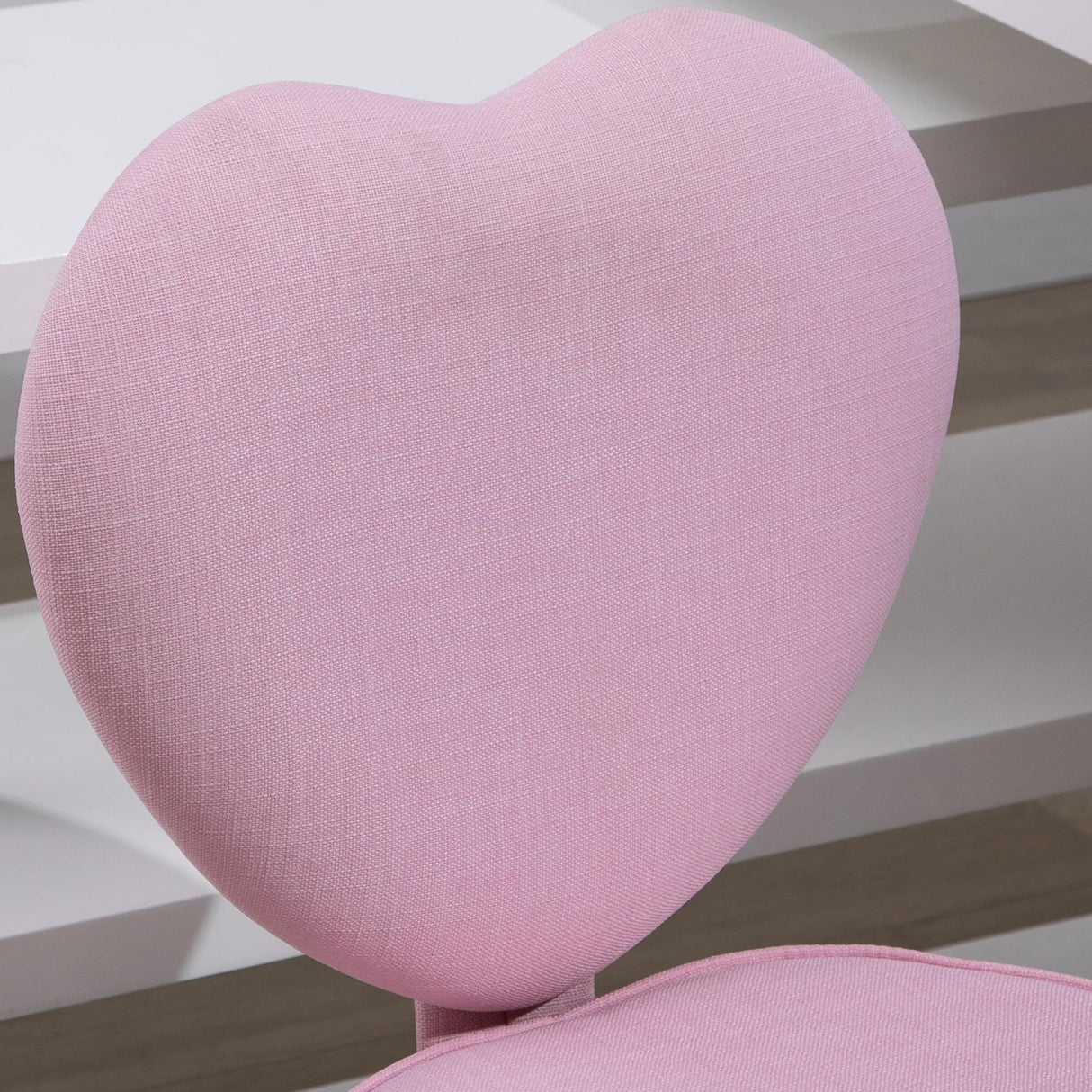 HOMCOM Armless Home Office Desk Chair, Modern Fabric Makeup Vanity Chair with Heart Shape, Swivel Wheels, Height Adjustable, Pink HOMCOM