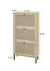 ZeHuoGe Natural Rattan Cabinet with 3 Flip Drawers, Free Standing Modern 3-Tier Shoe Storage Rack for Heels, Slippers, Entrance Hallway Entryway （3 Drawers） ZeHuoGe