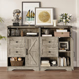 Fameill Farmhouse Storage Cabinet with 2 Drawers&Shelves,Freestanding Storage Cabinet with Doors&Open Storage,Floor Storage Cabinet for Living Room,Bathroom,Kitchen,Laundry,Light Rustic Oak Fameill