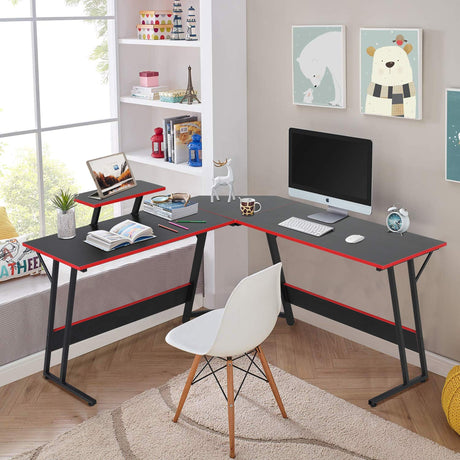 L Shaped Desk, Sturdy Gaming Desk Computer Desk with Large Wooden Desktop for Home Office, L Shaped Gaming Desk Corner Desk for Small Space, Easy to Assemble, L Desk Gaming Table L Shape Desk Haiput Wam