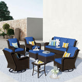 ovios Outdoor Furniture Patio Furniture Set 8 Pieces Swivel Rocking Chairs All Weather Rattan Wicker Patio Couch with Side Table,Ottomans,Chairs for Porch,Backyard,Deck,Brown Wicker Navy Blue ovios