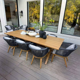 PURPLE LEAF 9 Pieces Patio Dining Set Wicker Outdoor Furniture Rectangular Table and Chairs Set for Garden Deck Teak-Finish Aluminum Frame Backyard Kitchen Set, Cushions and Pillows Included PURPLE LEAF