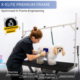 Professional Super Low-Step Electric Dog Grooming Table 49.2", Heavy Duty, Anti-Slip Tabletop, Height Adjustable Dog Table with Lockable Casters, Stainless Grooming Overhead Arm, Dog Grooming Station Burano
