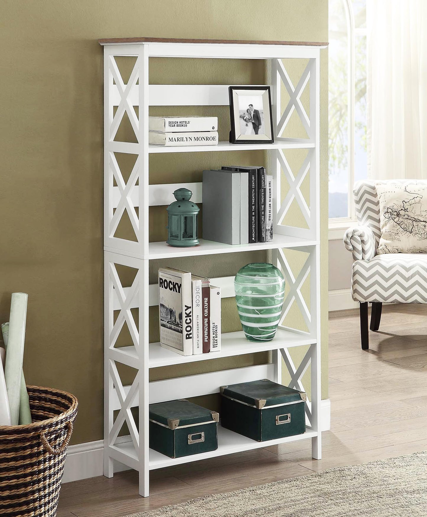 Convenience Concepts Oxford 5 Tier Bookcase, Driftwood / White - WoodArtSupply