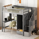 NicBex Loft Bed with Desk Loft Bed with Desk and Storage Queen Bed Frame with Storage Bunk Bed with Desk Underneath The Lower Level is a Wardrobe Suitable for Families with Many Children, Gray NicBex