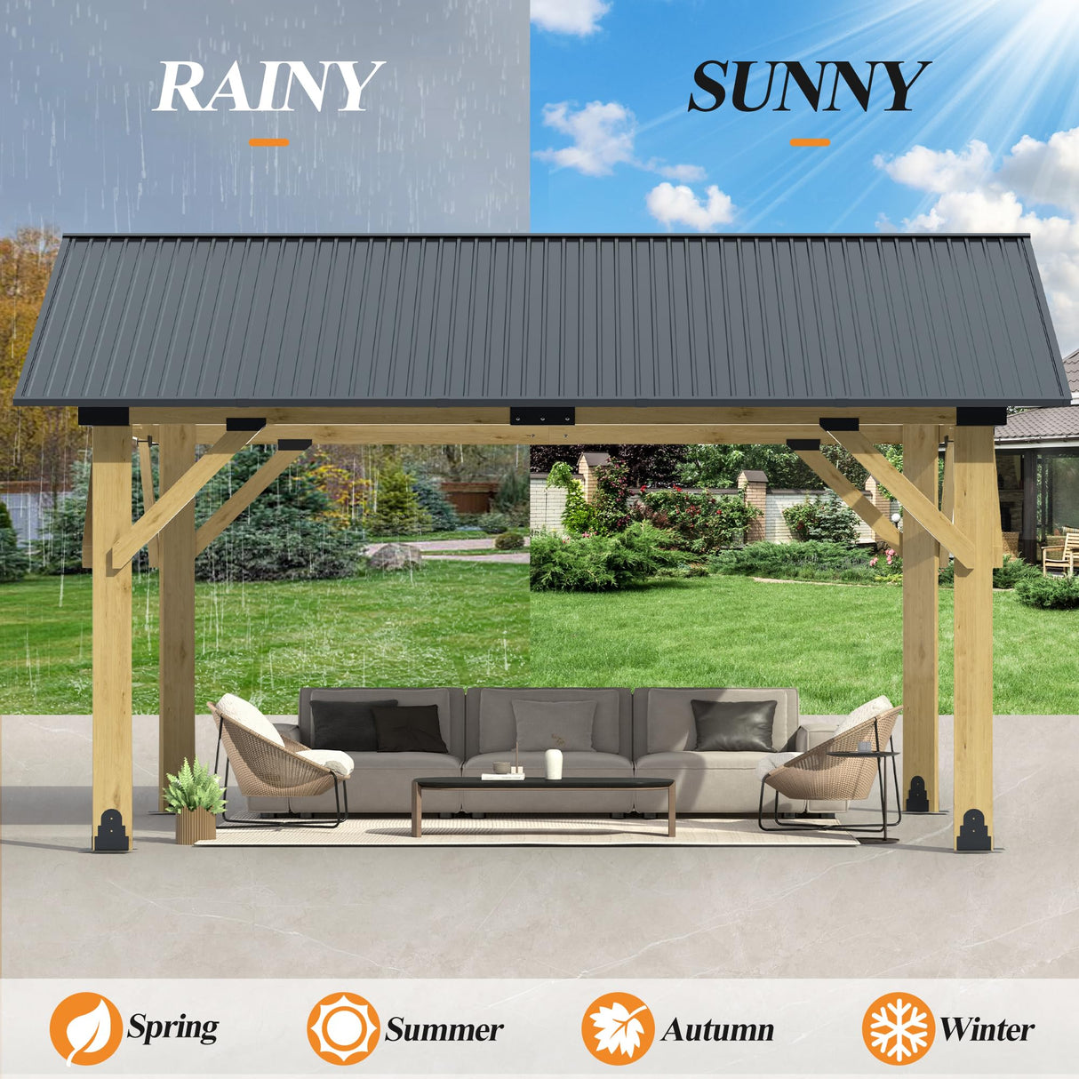 COVERONICS 13’x15’ Outdoor Hardtop Wood Gazebo - Patio Gazebo with Galvanized Steel Roof, Cedar Wooden Carport Gazebos for Garden, Porch, Patio and Deck COVERONICS