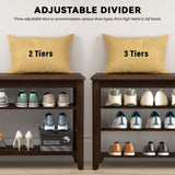 Taitiy Shoe Bench Storage Rubberwood, Entryway Bench with 3-Tiers Height Adjustable, Shoe Rack Front Door Entrance Organizer for Hallway Living Room, Mudrooms, Walnut,31.5" Taitiy