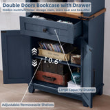 Joaxswe 72in Tall Bookshelf 7 Tier Bookcase with Drawer and Barn Doors and Adjustable Shelves, Blue Farmhouse Book Shelf with Storage Cabinet, Wood Freestanding Display Bookshelves for Living Room Joaxswe