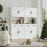 HOSTACK 71“ Tall Kitchen Pantry Storage Cabinet, Modern Kitchen Hutch Bar Cabinet with Microwave Stand, Wood Buffet Sideboard with Hutch, Cupboard with Drawers, Shelves for Dining Room, White HOSTACK