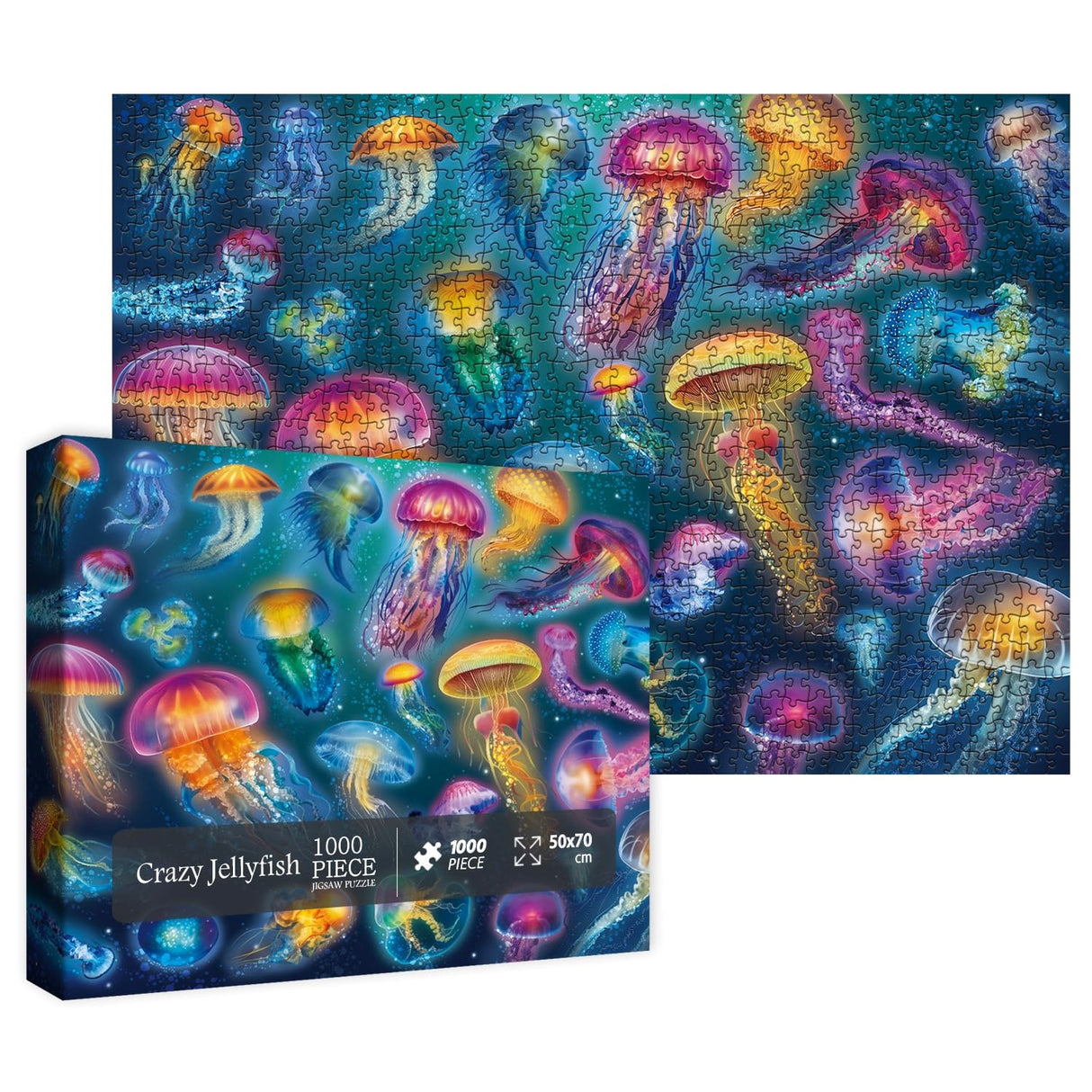 Fantasy Jellyfish Puzzle 1000 Piece Puzzles for Adults, Colorful Jellyfish Jigsaw Puzzles, Amazing Medusa Puzzle Rainbow Glowing Challenging Puzzles BBOLDIN