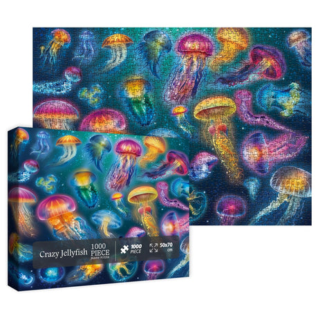 Fantasy Jellyfish Puzzle 1000 Piece Puzzles for Adults, Colorful Jellyfish Jigsaw Puzzles, Amazing Medusa Puzzle Rainbow Glowing Challenging Puzzles BBOLDIN