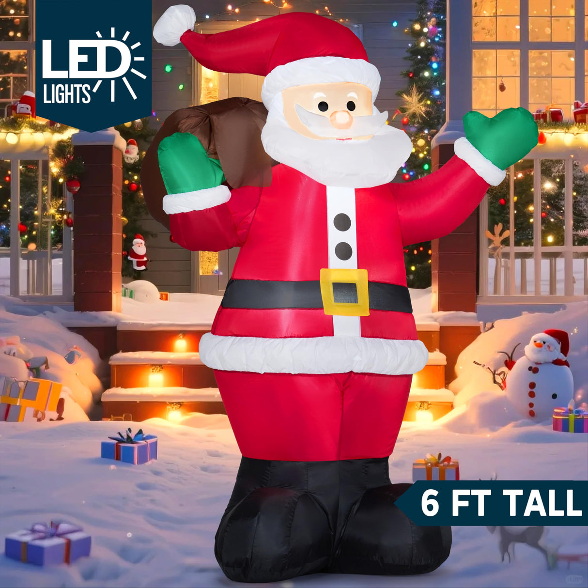Joiedomi 6 FT Christmas Inflatable Santa with Gift Bag, Blow Up Xmas Inflatable Decorations with Build in LEDs for Christmas Decor, Yard Outdoor Garden Lawn Winter Decorations Joiedomi