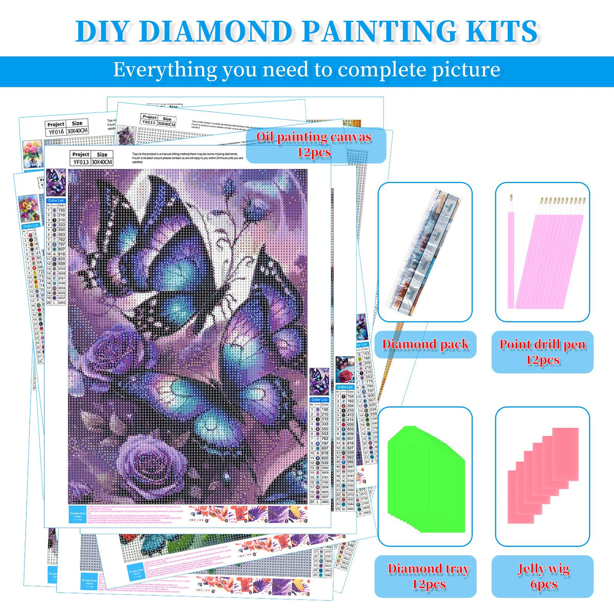 12 Pack Flowers Diamond Art Kits Packs for Adults, 5D Diamond Painting Kit Sets with Tools for Beginners DIY Full Drill Diamonds Paintings Crafts Gem Art by Number Gift Home Wall Decor (12x16 Inch) BWFY