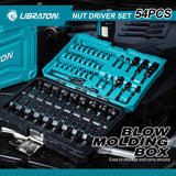 LIBRATON 54PCS Magnetic Nut Driver Set, Impact Drill Driver Bit 1/4", Metric & SAE Nut Driver for Impact Drill, Socket Adapters, Screwdriver Bits, Quick-Release Extension, Wing Nut Driver, Storage Box LIBRATON