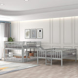 Harper & Bright Designs Triple Bunk Beds with Slide ，Wooden Bunk beds Full Over Full Over Full ，Floor Triple Bunk Bed with Ladder & Guardrails for Kids/Teens/Adults,Can be Convertible to 3 Beds,Grey Harper & Bright Designs