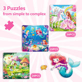 Princess Magnetic Mermaid Puzzles for Toddlers 3-5 Girls, 20-25-30 Pieces, Ages 4-6, Travel Entertainment Toys, Birthday Gifts Jeacirio