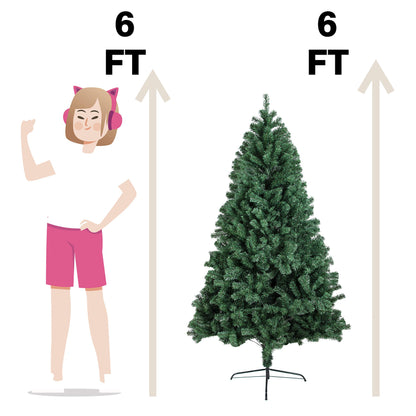 6FT 1,300 Tips Artificial Christmas Pine Tree Fake Xmas Spruce Trees Holiday Decoration with Metal Stand Easy Assembly for Outdoor and Indoor Decor Green