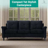 Naomi Home Raelynn Button Tufted Sofa Affordable Black Modern Sofa - Microfiber Couch for Small Spaces Sofa Cama para Sala Modernos Baratos - Durable Sturdy Living Room Furniture Tool-Free Assembly Naomi Home