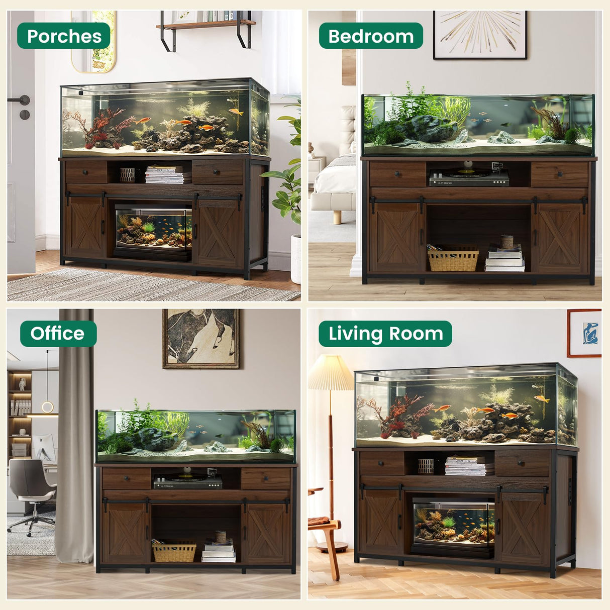 Fantico 75-120 Gallon Aquarium Stand with Power Outlets - Dual Aquarium Support, Cabinet Storage, Thick Hardwood Top, Versatile Socket with Adjustable Panels, 1200 lbs Capacity, Rustic Brown Fantico