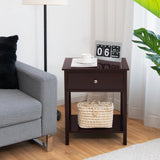 Giantex Nightstand, Wood End Table with Drawer and Open Shelf, Night Stand for Small Spaces, 2-Tier Bedside Table for Living Room Bedroom Dorm, Easy Assembly, Brown Giantex