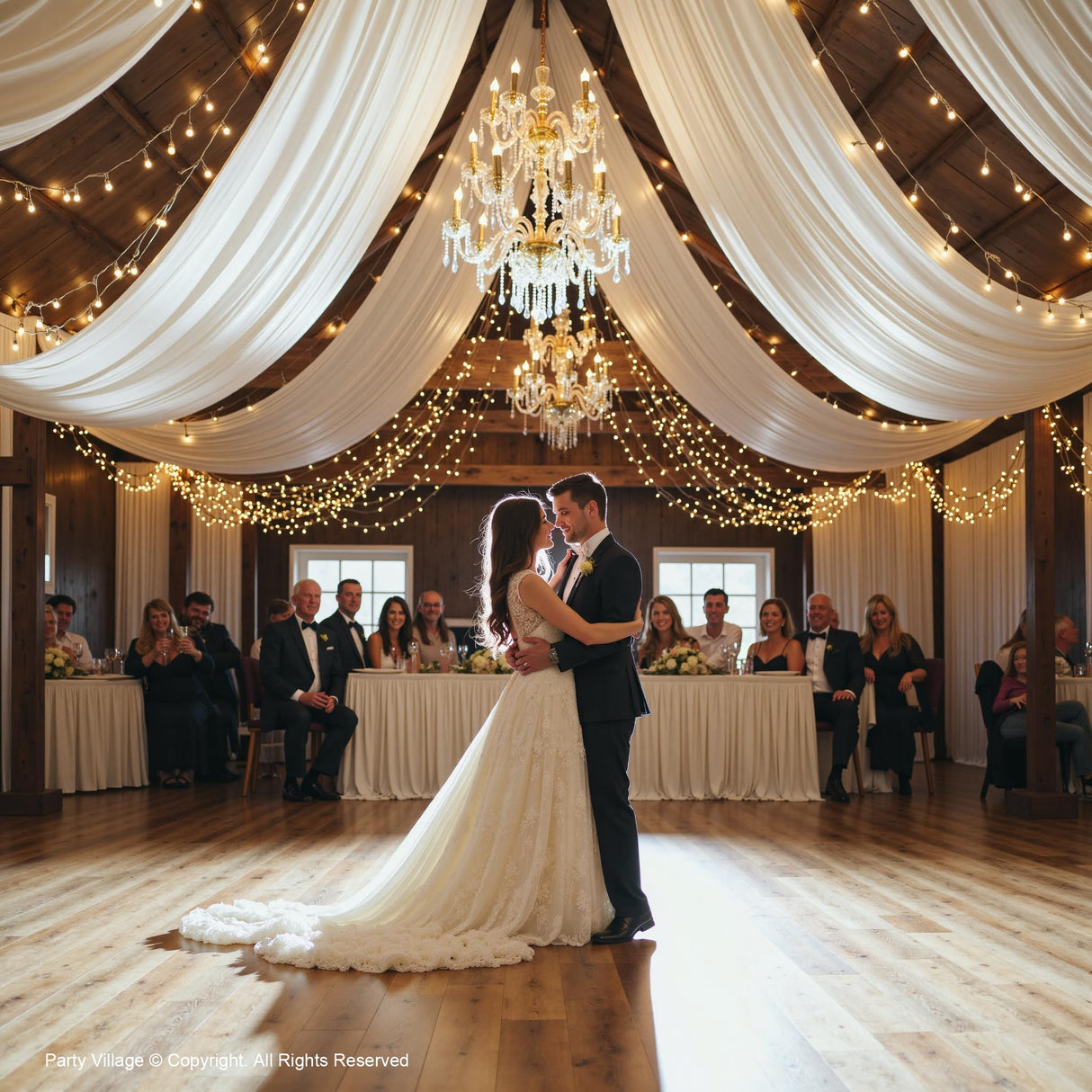 PartyVillage 10ftx40ft Ivory Ceiling Curtain for Wedding Parties – 2 Panels Wrinkle-Free 40 FT Long Tent Draping Curtains for Wedding, Birthday & Theme Parties, 40ft Height with Rod Pocket Party Village