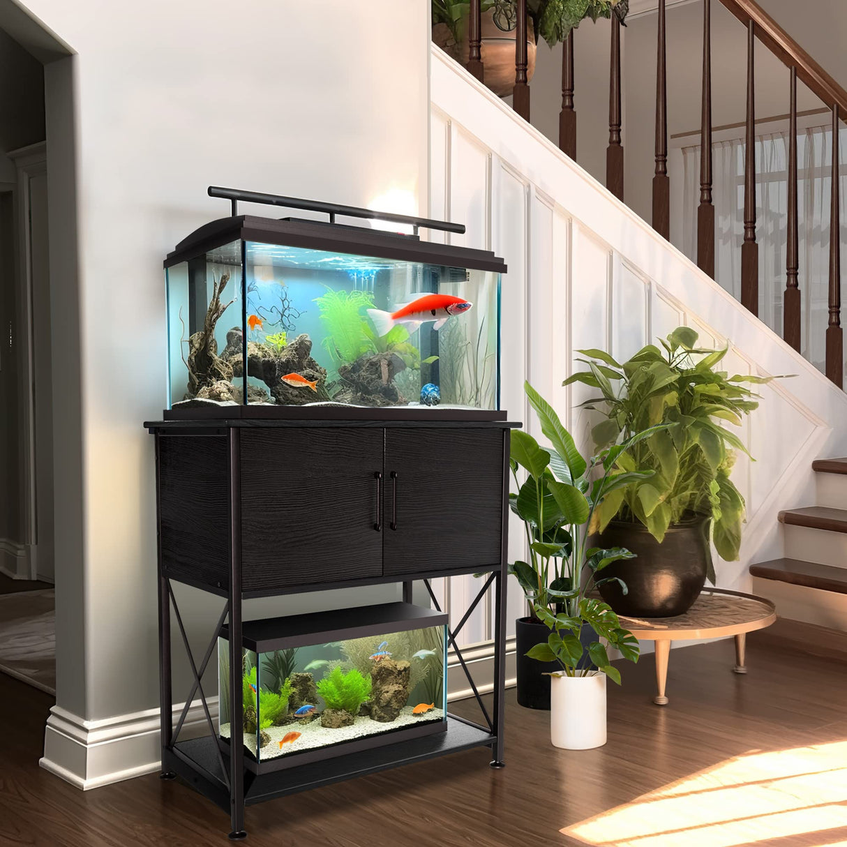 Herture 20-29 Gallon Aquarium Stand Metal Frame Fish Tank Stand with Cabinet Storage, for 20 Gallon Long Aquarium,30.7" L*16.5" W Tabletop,330LBS Capacity Black PG01YGB Herture