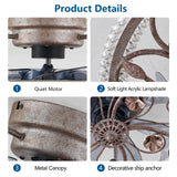 HuixuTe Rustic Caged Ceiling Fan with Lights Remote Control, Retro Industrial Ceiling Fan with Light for Kitchen Bedroom Living Room HuixuTe