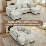 Korser 112" Modular Sectional Sofa with Storage, U Shaped Sectional Sofa for Living Room, Convertible Cloud Sectional Couch with Chaise, 6 Seat Couch with Cushions, Adjustable Backrest Design, Beige Korser