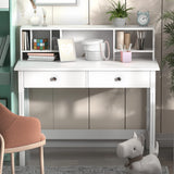 WiberWi Computer Desk with Drawers and Hutch, 43.3 inch White Home Office Desks Small Makeup Vanity Desk Table with Storage for Small Spaces Bedroom, Writing Desk Study Table WiberWi