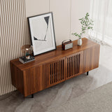 ROMMAK Boho TV Stand for 55-65 Inch TV, 4 Doors, Entertainment Center with Adjustable Shelf, TV Console with 4 Cabinets, Media Console, Solid Wood Feet, Cord Holes for Living Room, Bedroom, Walnut ROMMAK