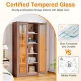 LISSIMO Glass Display Cabinet,Metal Storage Cabinet Bookcase with Glass Doors and 4 Adjustable Shelves,Curio Cabinet Liquor Cabinet with Lock for Home,Office and Exhibition Hall (Rustic Brown) LISSIMO